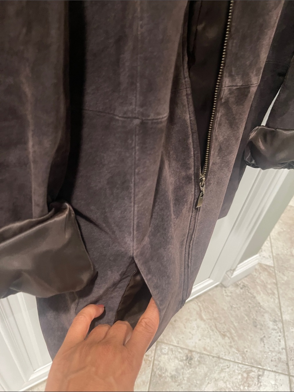 Vintage Genuine Sonoma Jean Co Dark Chocolate Brown Suede Leather Zip Jacket XL - Picture 6 of 13